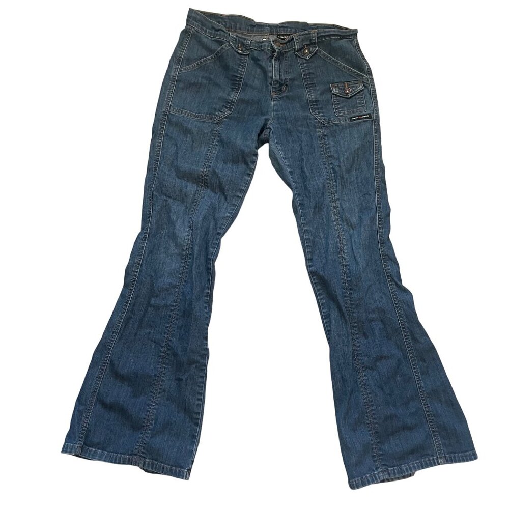 DKNY Jeans Y2K Womens Flare Split Back Denim Pants Size 11R Blue